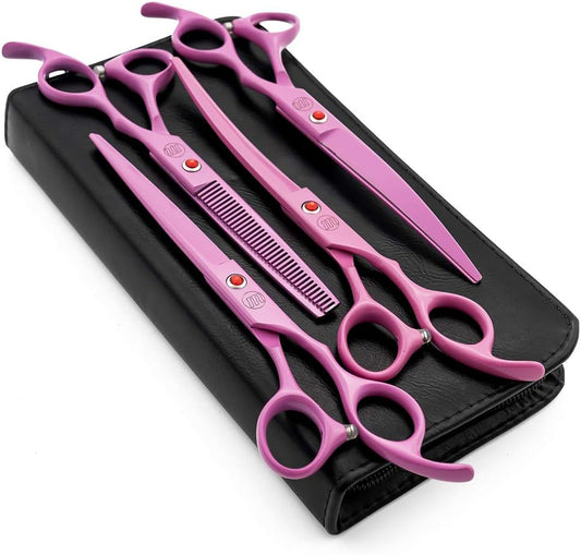 Professional 7" Dog Grooming Scissors Set 4PCS, Pink