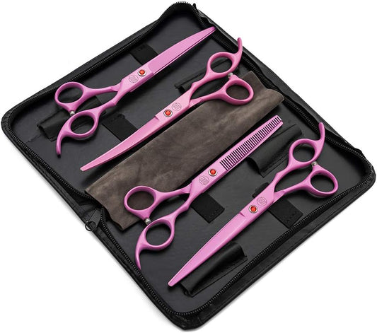 Professional 7" Dog Grooming Scissors Set 4PCS, Pink