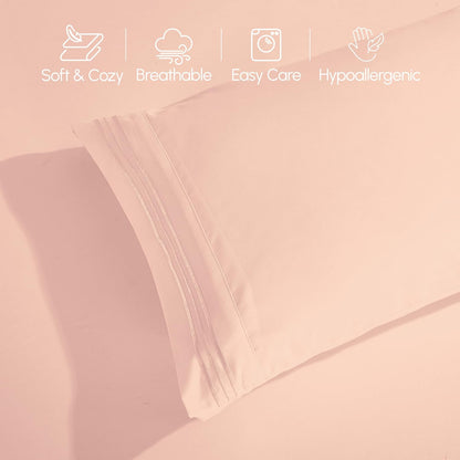 Luxurious 1500 Premium Hotel Quality Microfiber Three Line Embroidered Softest 4-Piece Bed Sheet Set, Wrinkle and Fade Resistant, Queen, Blush Pink
