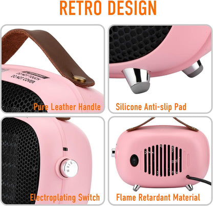 Mini Electric Ceramic Space Heater 800W/400W, Small, PTC with Tip-Over and Overheat Protection, 3 Operating Modes for Office, Bedroom and Under Desk (PINK)