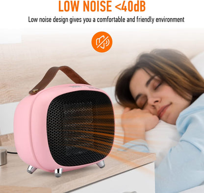 Mini Electric Ceramic Space Heater 800W/400W, Small, PTC with Tip-Over and Overheat Protection, 3 Operating Modes for Office, Bedroom and Under Desk (PINK)