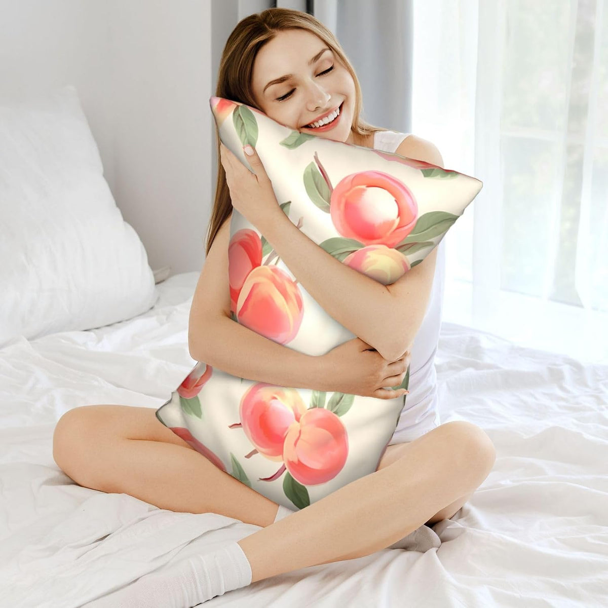Satin Pillowcase for Hair and Skin, Pink Peach Pattern Pillow Cover Queen Size 20x30 Inch Soft Smooth Breathable Cooling Silky Pillow Cases with Hidden Zipper, Gifts for Women Men
