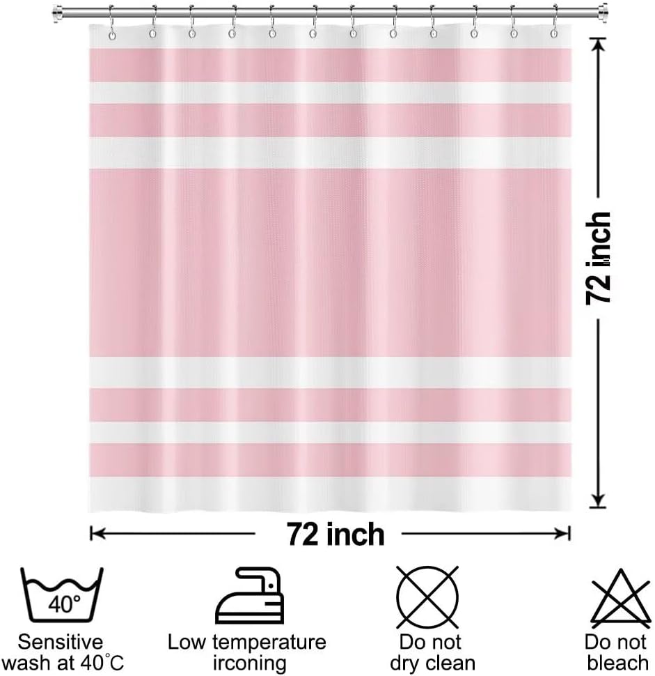 White Pink Waffle Bathroom Shower Curtain Set 72"x72"