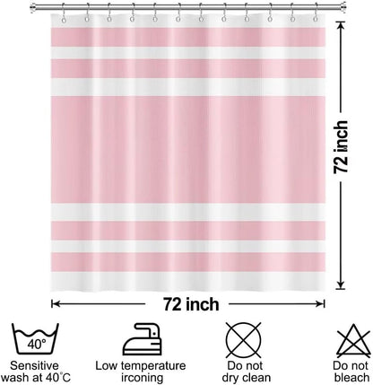 White Pink Waffle Bathroom Shower Curtain Set 72"x72"
