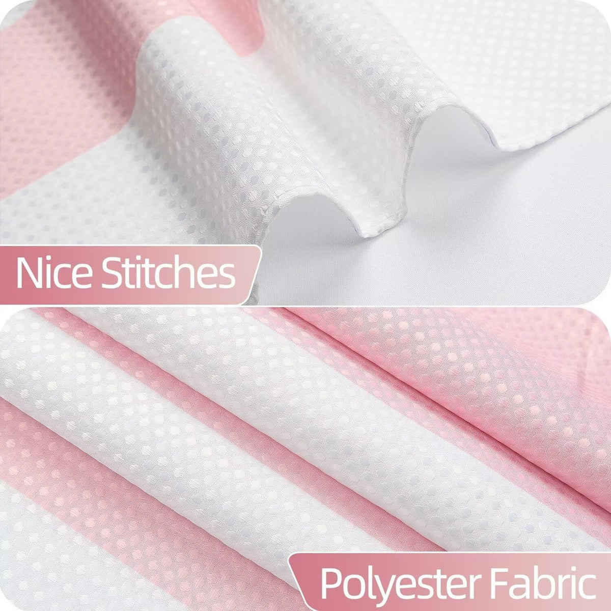 White Pink Waffle Bathroom Shower Curtain Set 72"x72"
