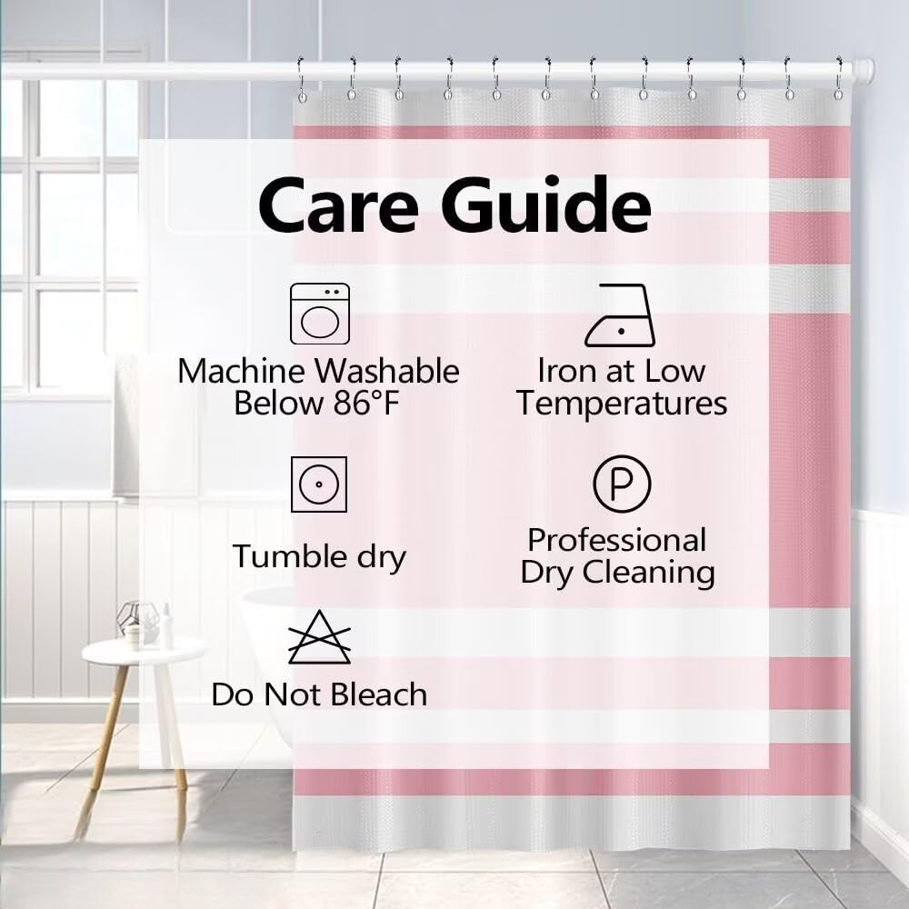 White Pink Waffle Bathroom Shower Curtain Set 72"x72"