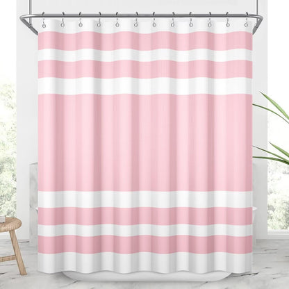 White Pink Waffle Bathroom Shower Curtain Set 72"x72"