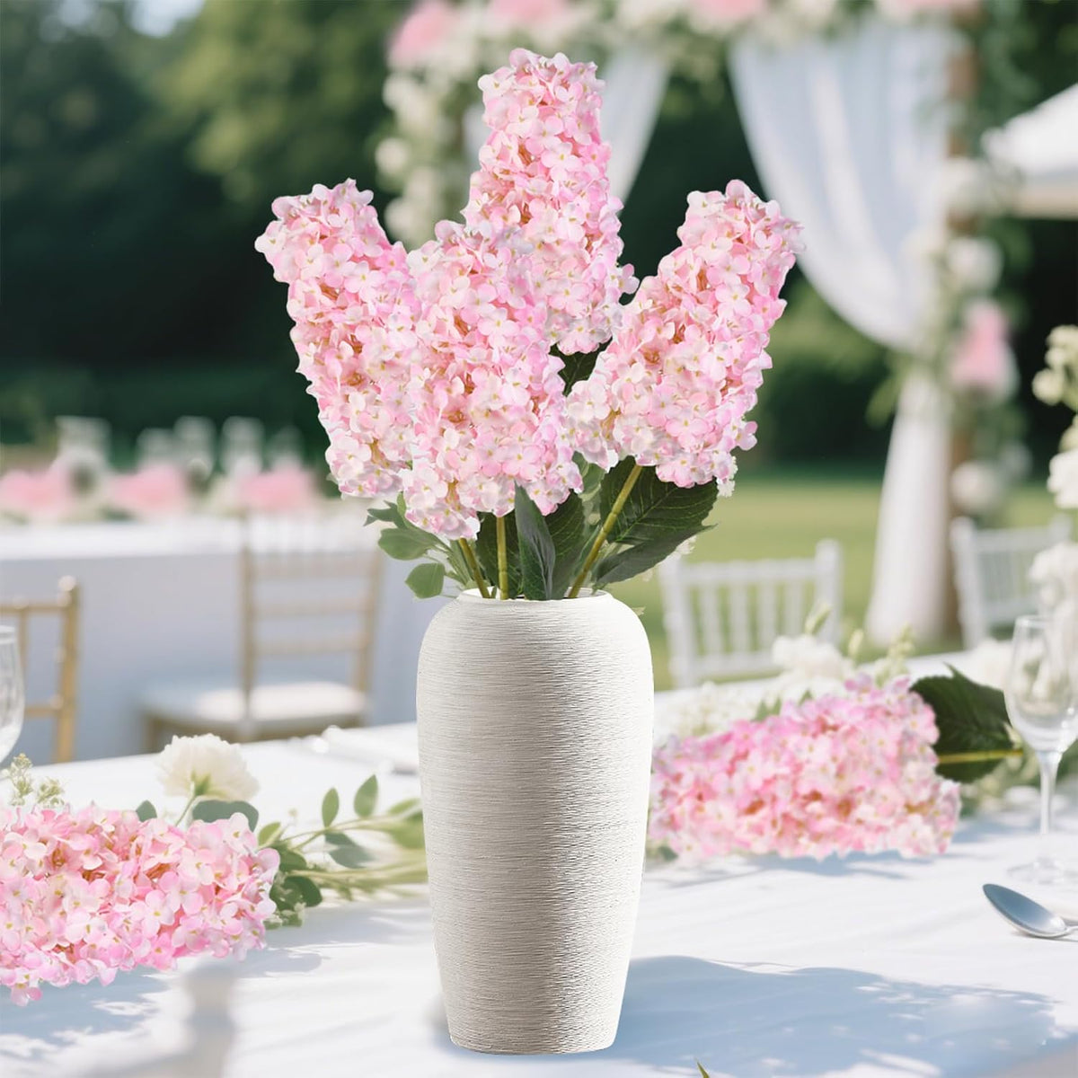 Pink Hydrangea Artificial Flowers 33.5" Conical Faux Hydrangeas