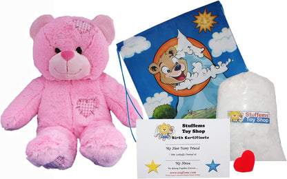 Make Your Own Stuffed Animal 16" "Pink Patches Bear - No Sew - Kit with Cute Backpack!