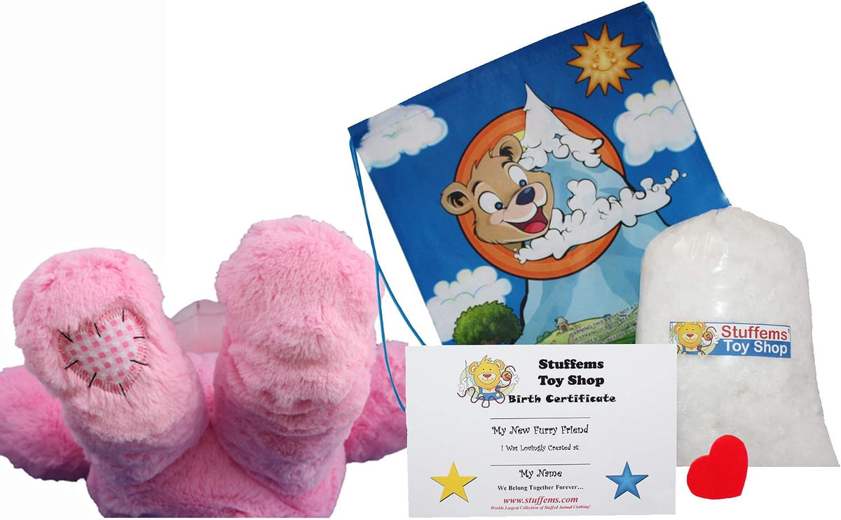 Make Your Own Stuffed Animal 16" "Pink Patches Bear - No Sew - Kit with Cute Backpack!