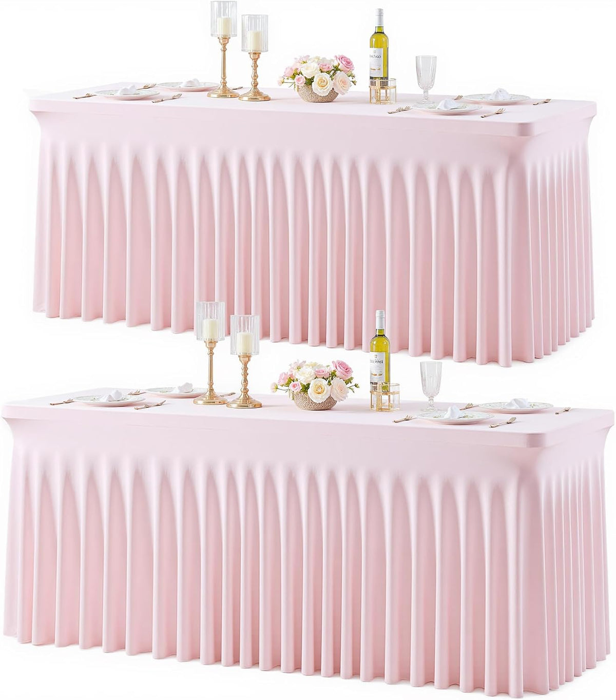 2 Pack Pink Table Cloth for 6 Foot Rectangle Tables Spandex Fitted Tablecloth 6ft Stretch Table Covers Skirt Pink Banquet Tablecloths Wrinkle Free Tablecloth for Party Wedding Birthday Event