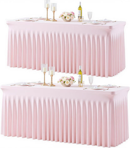 2 Pack Pink Table Cloth for 6 Foot Rectangle Tables Spandex Fitted Tablecloth 6ft Stretch Table Covers Skirt Pink Banquet Tablecloths Wrinkle Free Tablecloth for Party Wedding Birthday Event