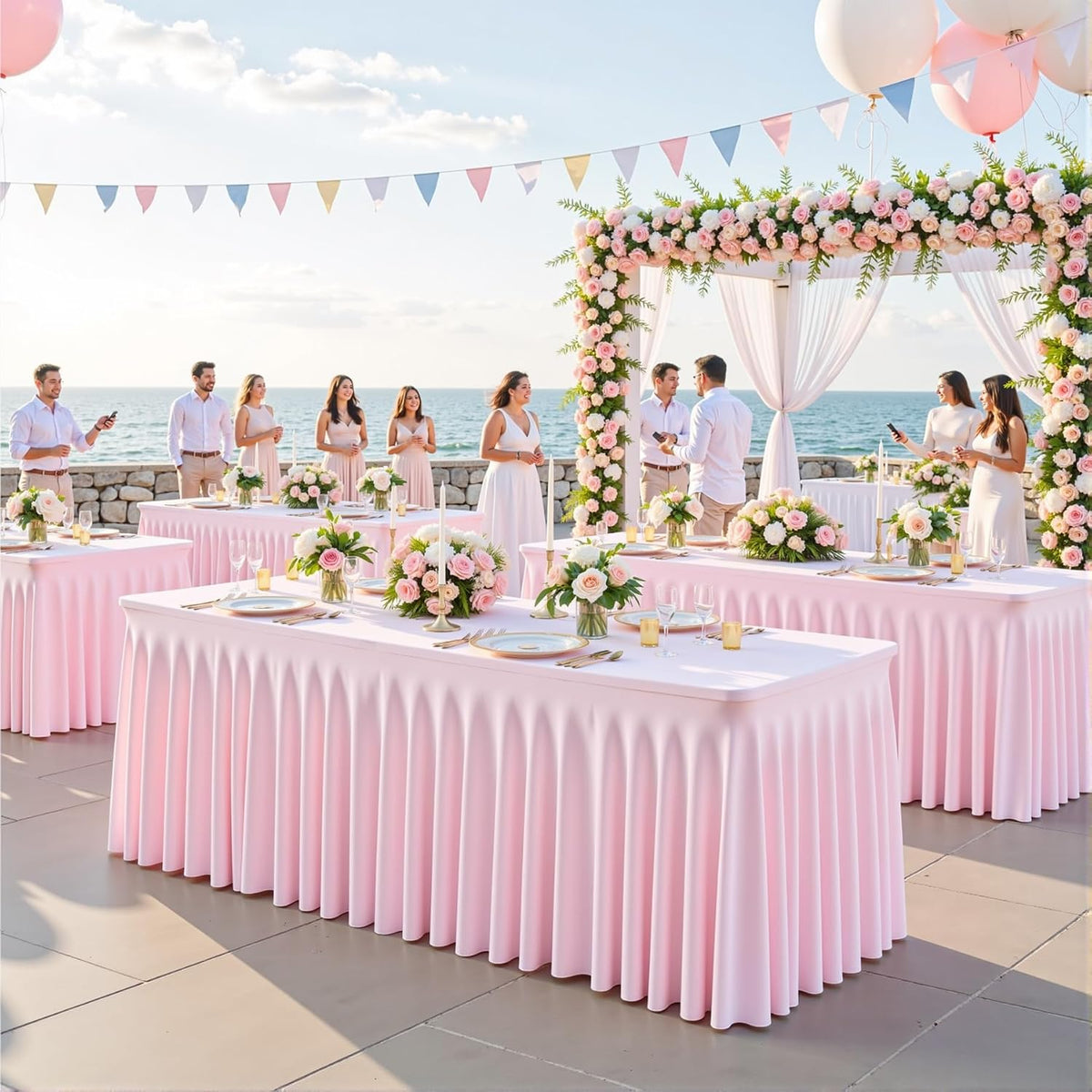2 Pack Pink Table Cloth for 6 Foot Rectangle Tables Spandex Fitted Tablecloth 6ft Stretch Table Covers Skirt Pink Banquet Tablecloths Wrinkle Free Tablecloth for Party Wedding Birthday Event