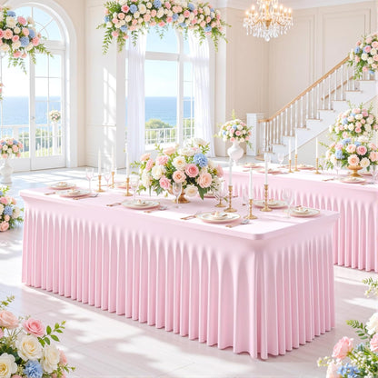 2 Pack Pink Table Cloth for 6 Foot Rectangle Tables Spandex Fitted Tablecloth 6ft Stretch Table Covers Skirt Pink Banquet Tablecloths Wrinkle Free Tablecloth for Party Wedding Birthday Event