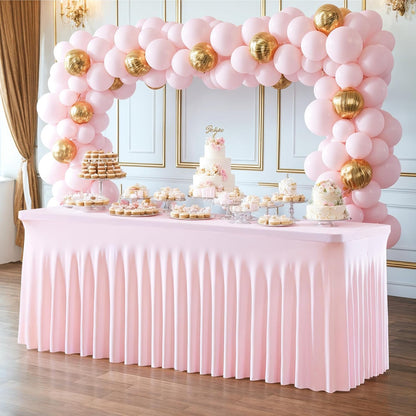 2 Pack Pink Table Cloth for 6 Foot Rectangle Tables Spandex Fitted Tablecloth 6ft Stretch Table Covers Skirt Pink Banquet Tablecloths Wrinkle Free Tablecloth for Party Wedding Birthday Event