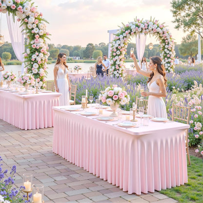2 Pack Pink Table Cloth for 6 Foot Rectangle Tables Spandex Fitted Tablecloth 6ft Stretch Table Covers Skirt Pink Banquet Tablecloths Wrinkle Free Tablecloth for Party Wedding Birthday Event