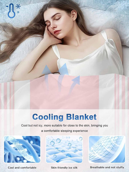 Pink Striped Cooling Blanket - 30"x40" Modern Classic Stripe Rustic Farmhouse Country Summer Cooling Blankets for Hot Sleepers, Keeps Cool for Night Sweats Lightweight Blanket for Couch Bed