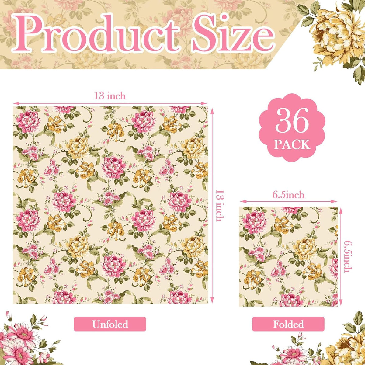 144 Pack 13 Inch Pink Floral Decoupage Paper Napkins for Decorative