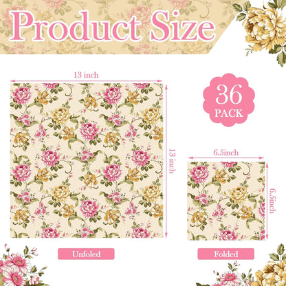 144 Pack 13 Inch Pink Floral Decoupage Paper Napkins for Decorative