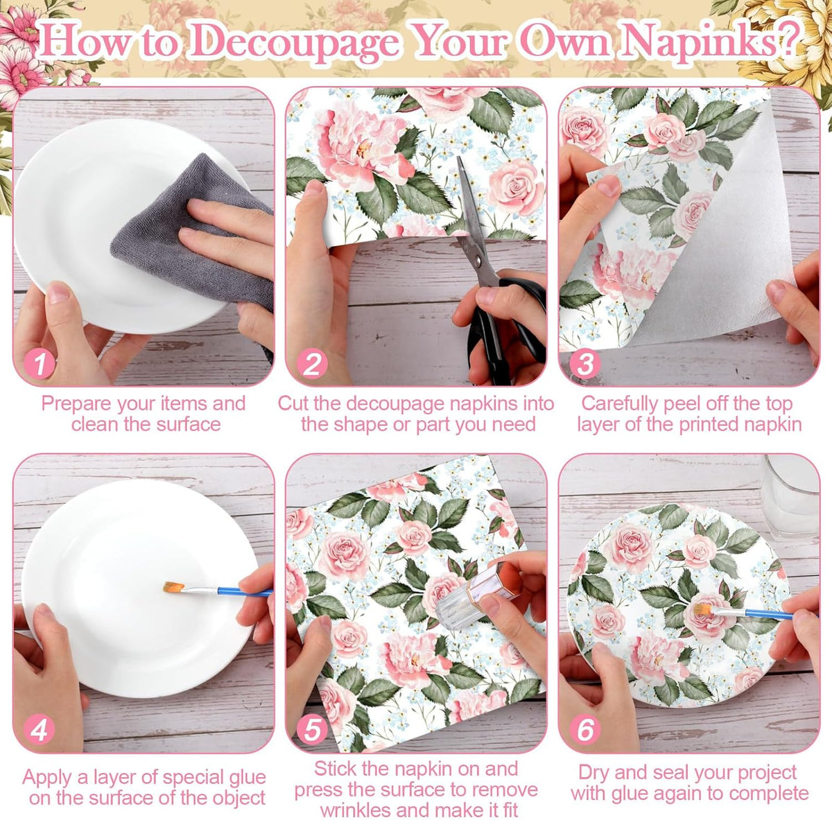 144 Pack 13 Inch Pink Floral Decoupage Paper Napkins for Decorative