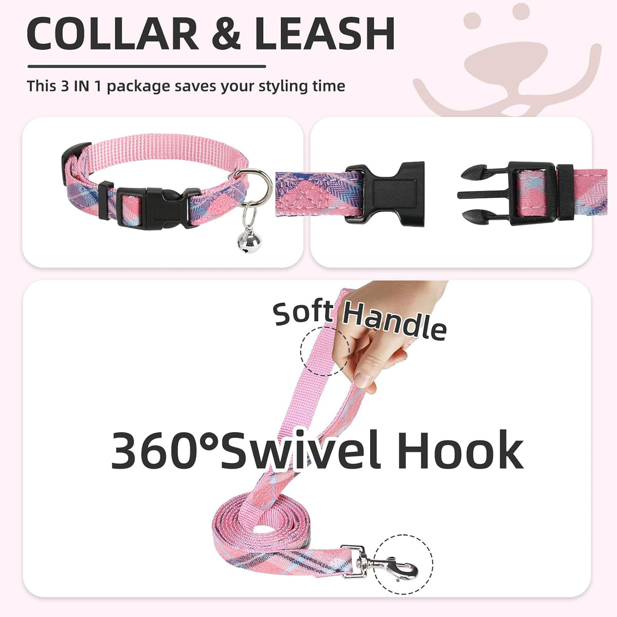 Dog Harness, Collar and Leash Set No Pull for Small Medium Sized