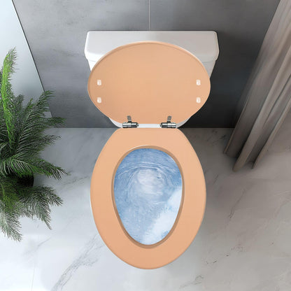 Decorative Peach Toilet Seat Cover, Elongated Concrete Wall Art Design with Quick Release Hinges, Easy to Install, Quietly Close