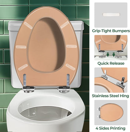 Decorative Peach Toilet Seat Cover, Elongated Concrete Wall Art Design with Quick Release Hinges, Easy to Install, Quietly Close