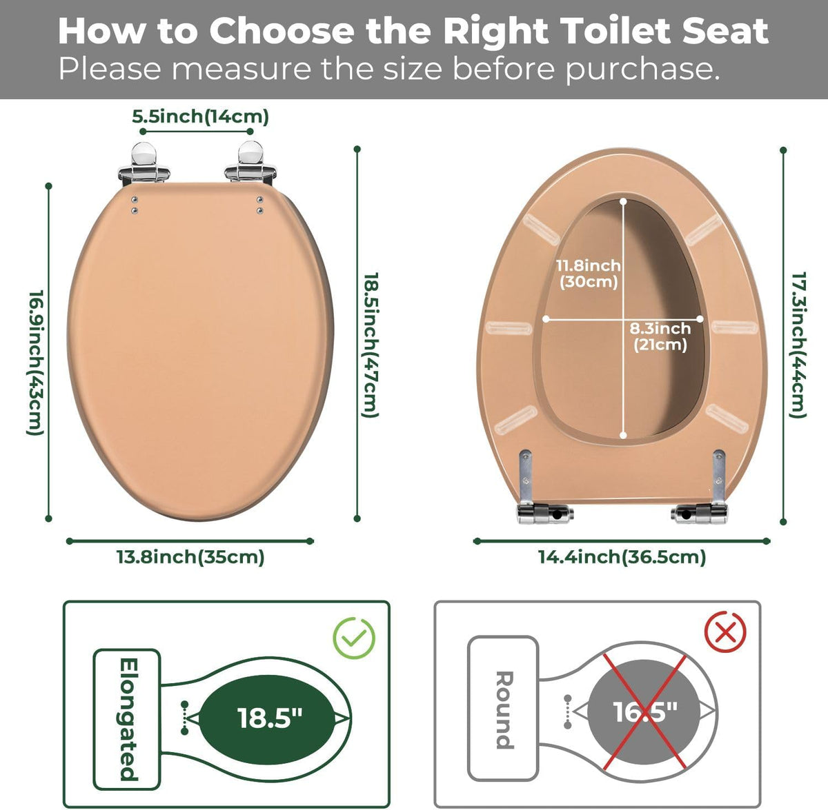 Decorative Peach Toilet Seat Cover, Elongated Concrete Wall Art Design with Quick Release Hinges, Easy to Install, Quietly Close