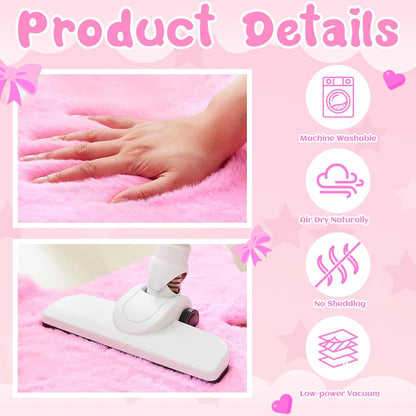 Pink Bow Rug 2x3 ft Coquette Bow Area Rug for Girls Bedroom Decor