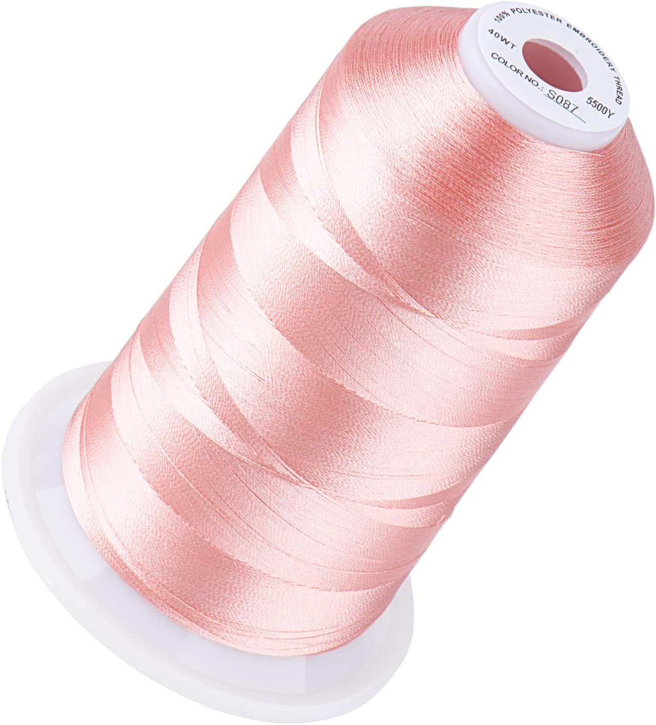 5500Yds 40WT Polyester Embroidery Thread Md Peachy Pink S087 | High-yardage 5000M spool offers smooth feeding and stable 40WT polyester thread for home and commercial embroidery machines.
