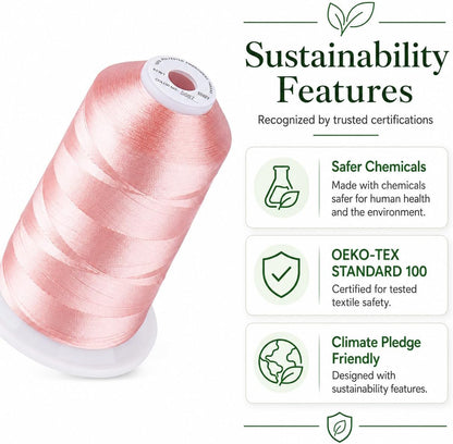 5500Yds 40WT Polyester Embroidery Thread Md Peachy Pink S087 | High-yardage 5000M spool offers smooth feeding and stable 40WT polyester thread for home and commercial embroidery machines.