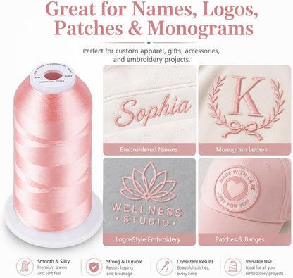 5500Yds 40WT Polyester Embroidery Thread Md Peachy Pink S087 | High-yardage 5000M spool offers smooth feeding and stable 40WT polyester thread for home and commercial embroidery machines.