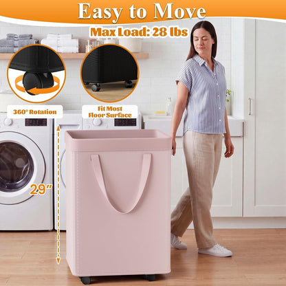 90L Laundry Basket with Wheels, Rolling Hamper with Removable Bag