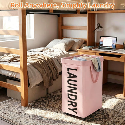 90L Laundry Basket with Wheels, Rolling Hamper with Removable Bag