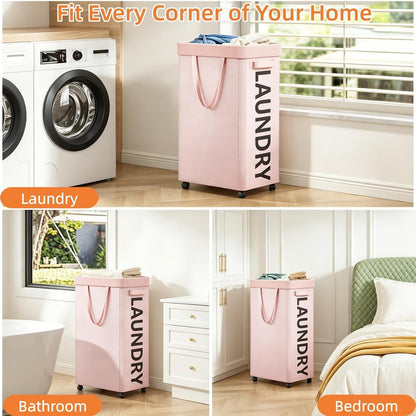 90L Laundry Basket with Wheels, Rolling Hamper with Removable Bag