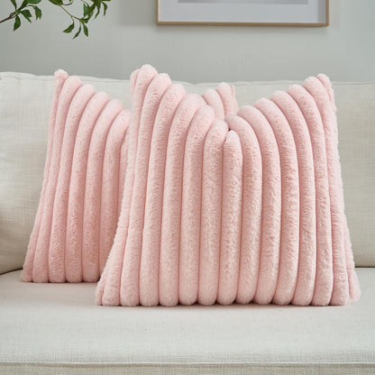 Pack of 2 Faux Fur Throw Pillow Covers 18x18 Inch, Pink