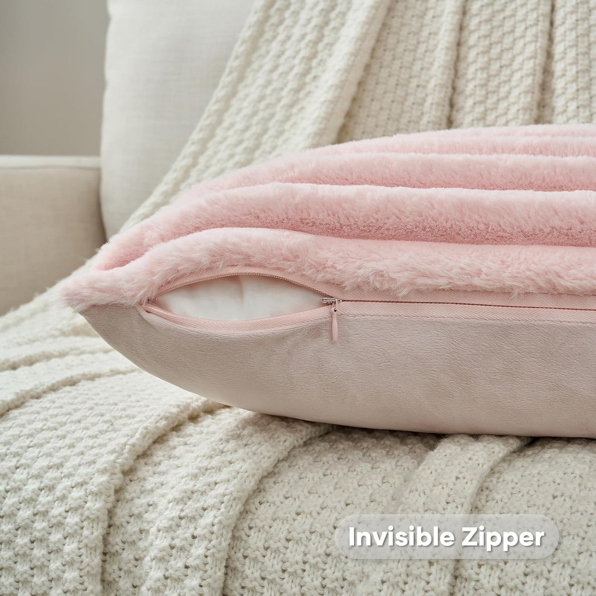 Pack of 2 Faux Fur Throw Pillow Covers 18x18 Inch, Pink
