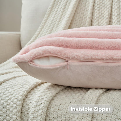 Pack of 2 Faux Fur Throw Pillow Covers 18x18 Inch, Pink
