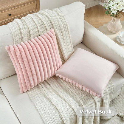 Pack of 2 Faux Fur Throw Pillow Covers 18x18 Inch, Pink