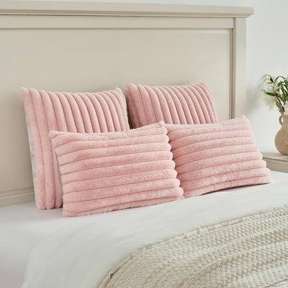 Pack of 2 Faux Fur Throw Pillow Covers 18x18 Inch, Pink