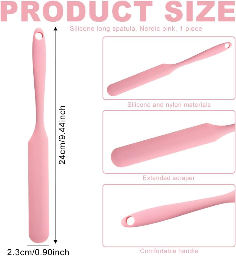 Silicone Jar Spatula,Non-Stick Heat Resistant Kitchen Thin Spatula,Sourdough Stirring Stick,Jam Spreader for Peanut Butter,Cake Cream Butter Spatulas for Scraping Icing Bread Cream (Pink)