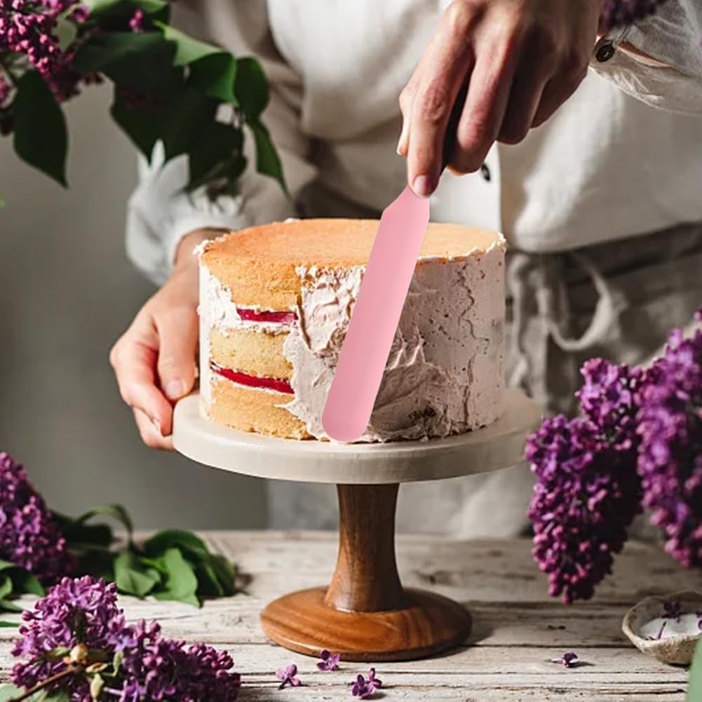 Silicone Jar Spatula,Non-Stick Heat Resistant Kitchen Thin Spatula,Sourdough Stirring Stick,Jam Spreader for Peanut Butter,Cake Cream Butter Spatulas for Scraping Icing Bread Cream (Pink)