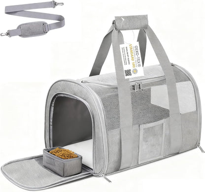 Cat Carrier Pet Dog Carrier Airline Approved for Puppy Cat Carrier Under 15 lbs, Collapsible Soft Sided Airline Approved Cat Carriers, Grey