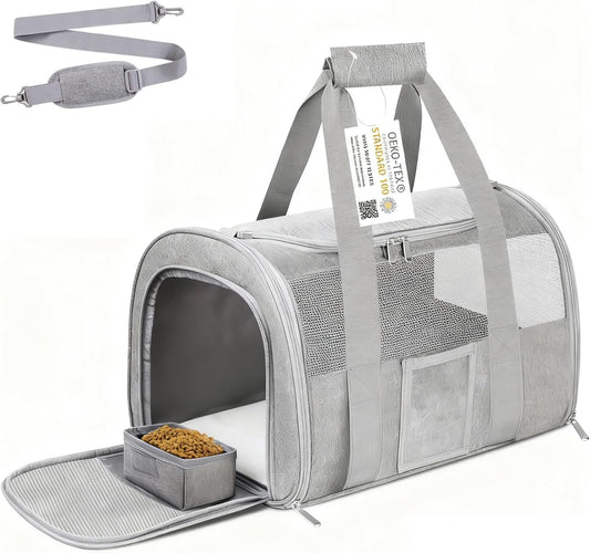 Cat Carrier Pet Dog Carrier Airline Approved for Puppy Cat Carrier Under 15 lbs, Collapsible Soft Sided Airline Approved Cat Carriers, Grey