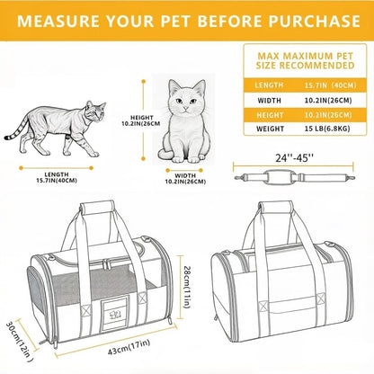 Cat Carrier Pet Dog Carrier Airline Approved for Puppy Cat Carrier Under 15 lbs, Collapsible Soft Sided Airline Approved Cat Carriers, Grey
