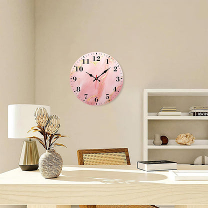 Round Wall Clock Silent Battery Operated, Pink Gold Marble 12 Inch Non-Ticking Easy to Read Display Round Analog Wall Clock Decorative for Office,Bedroom,Living Room and Kitchen