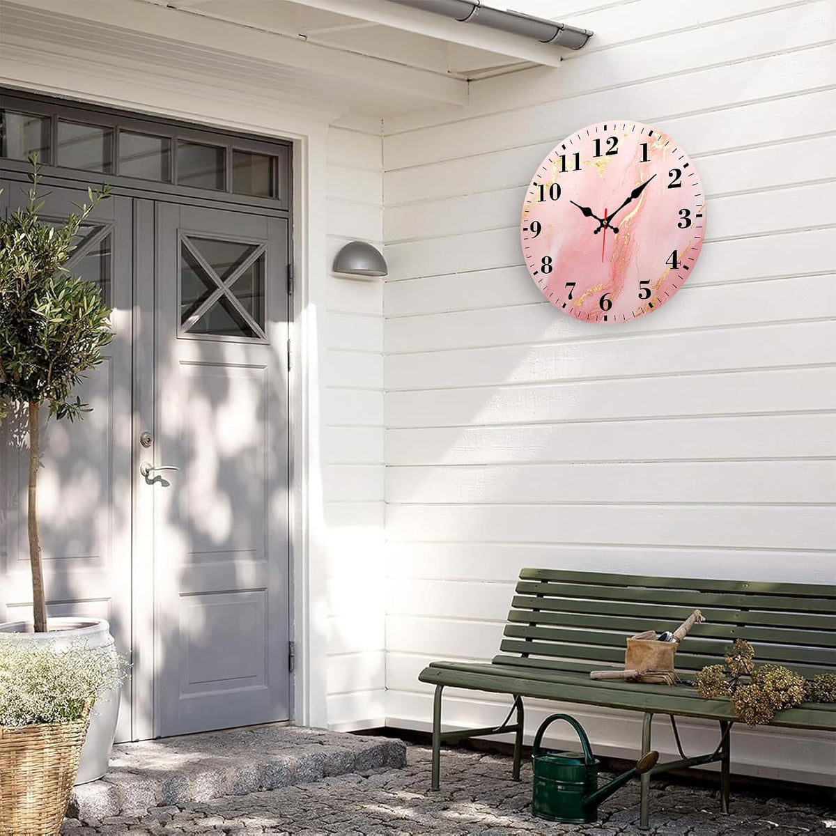 Round Wall Clock Silent Battery Operated, Pink Gold Marble 12 Inch Non-Ticking Easy to Read Display Round Analog Wall Clock Decorative for Office,Bedroom,Living Room and Kitchen