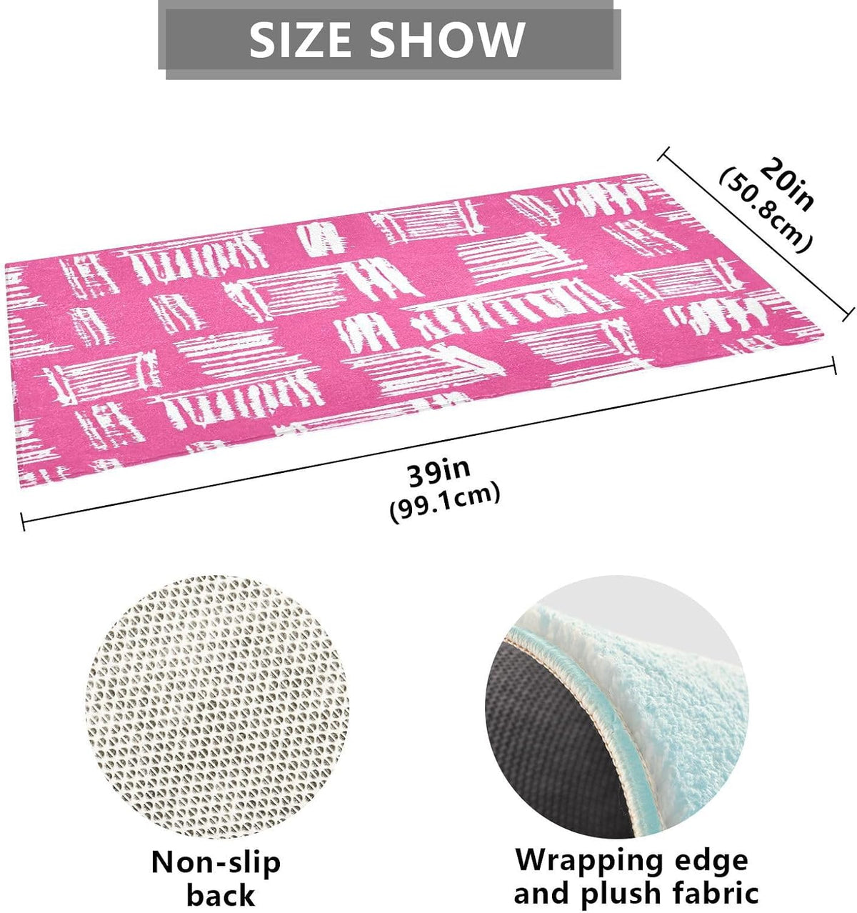 Bath Mat, Soft Absorbent Non Slip Bath Rug, Abstract Pink Stripe Bath Mats for Bathroom, Living Room Bedroom Home Mat Floor, Dry Quickly, Machine Washable 20 x 39 Inch