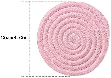 Absorbent Coasters 6pcs Round Cup Mat Cotton Woven Pad for Drinks, Pink