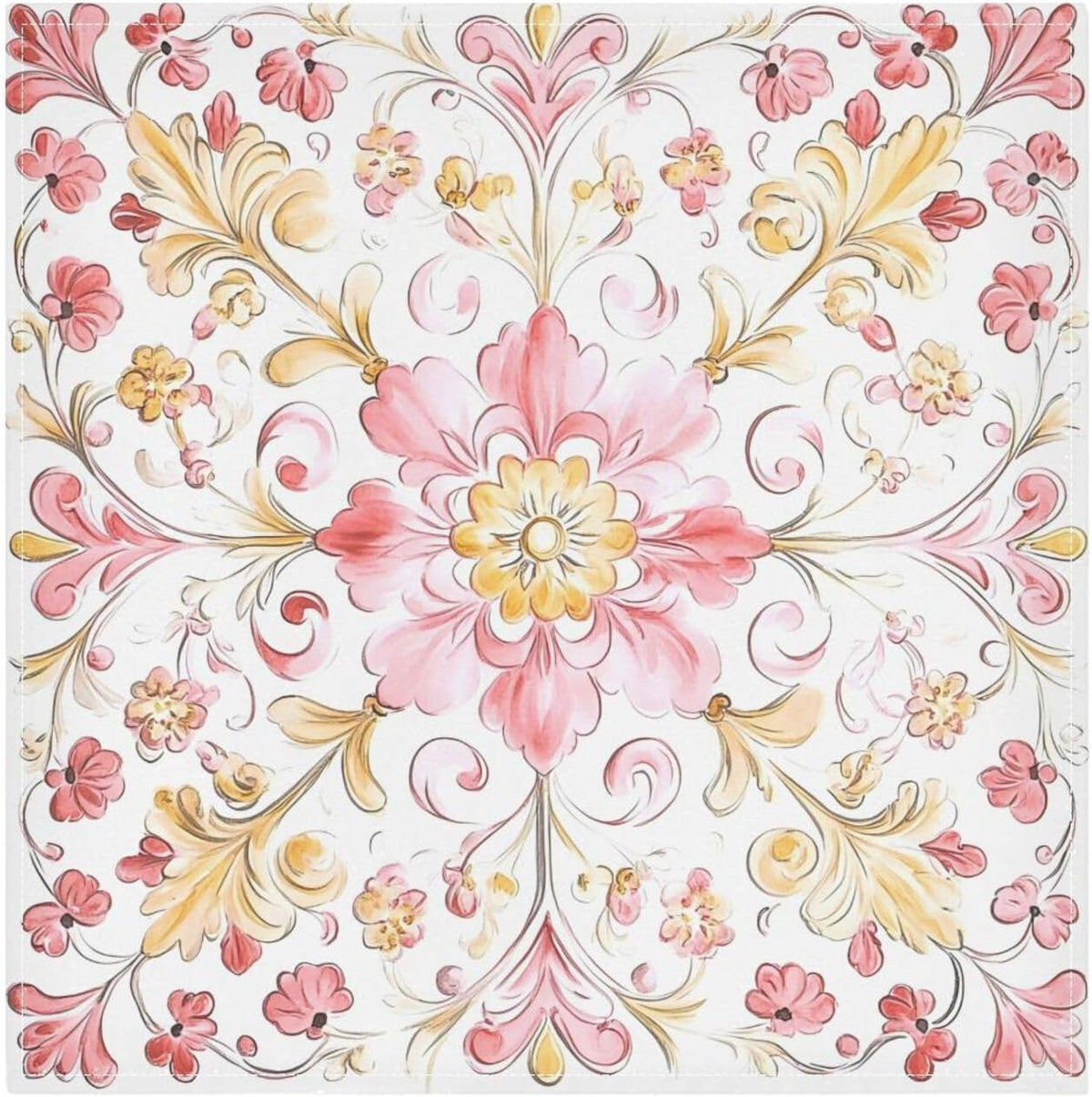 Dinner Napkins Cloth Print Retro Trendy Floral Paisley Gold Peach Everyday Polyester Napkins Cloth Dinner Set of 6 20 x 20in